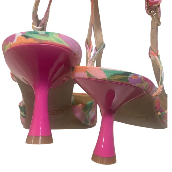 Nine West Pink Floral Slingback Heels Pointed Toe Shoes Pumps Women's Size 7 New - Picture 6 of 9